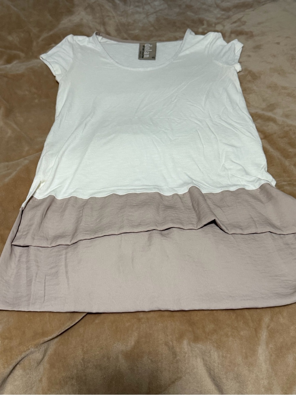 Anthropologie Dolan Two-Tone White and Taupe Layered Women’s Top XS